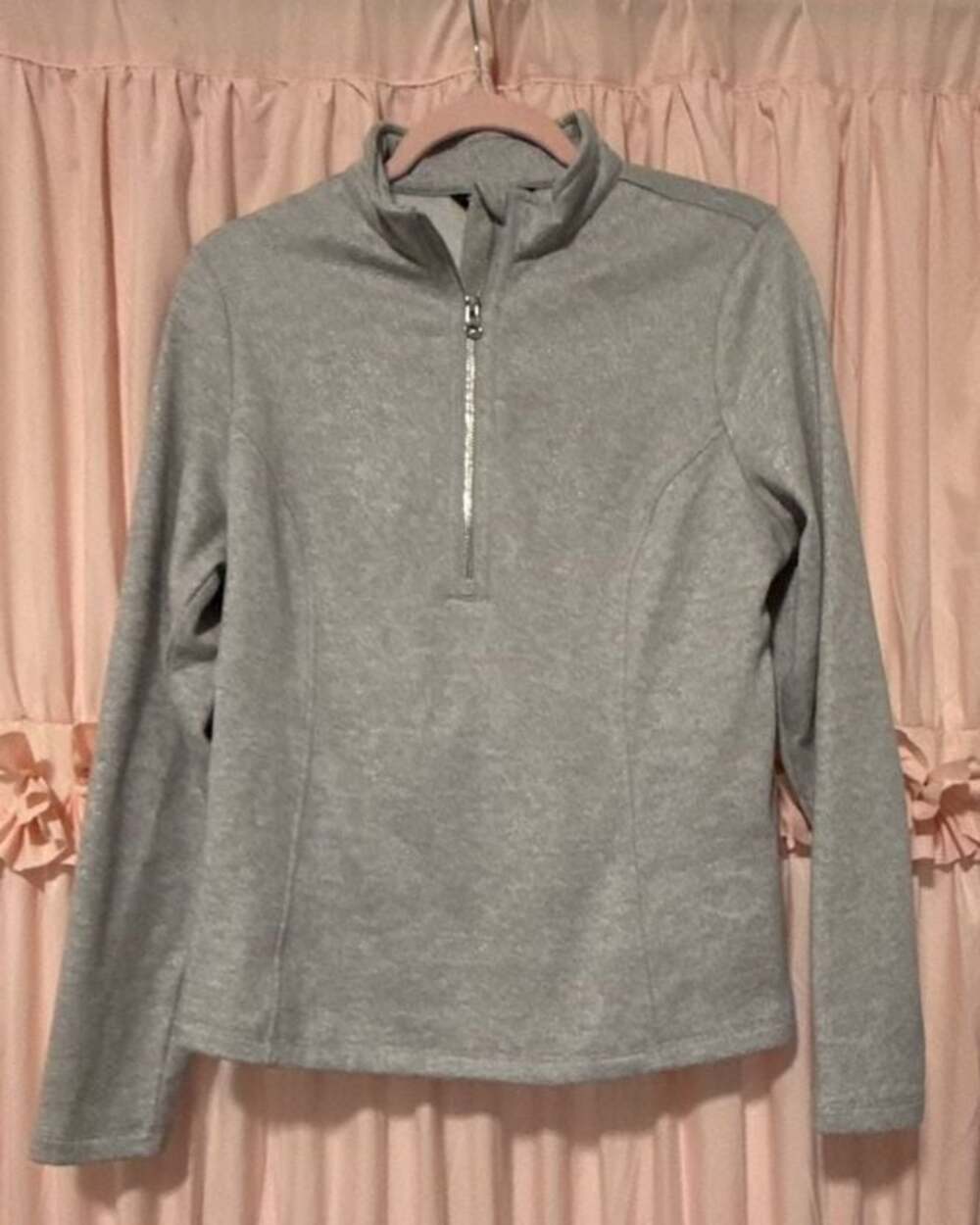 Johnny Was Active Gray Sparkle Quarter Zip Mock Neck Pullover Sweatshirt